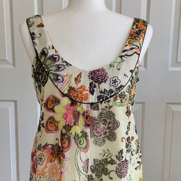 American Rag Dress Cream Spring Colors Floral Sleeveless Chiffon Dress Small - Picture 6 of 13